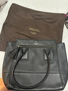 kate spade Black Pebbled Leather Tote with Tassel